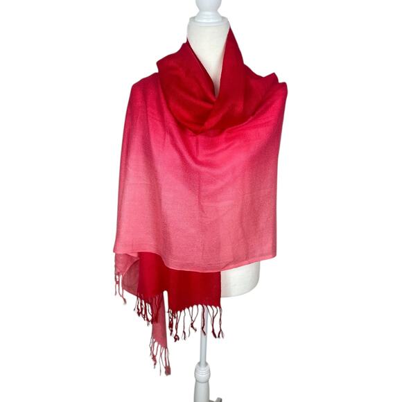 Pashmina Cashmere Silk Blend Scarf Shawl Wrap Red Pink Ombre Luxury Cozy - Picture 1 of 9